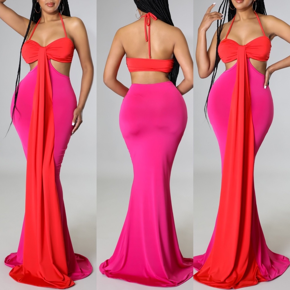 Maya Colorblock Maxi Cutout Dress